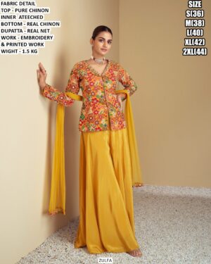 Pure Chinon Top Bottom Set With Real Net Dupatta