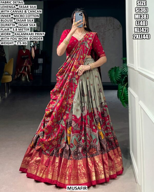Purchase This Kalamkari Printed Tussar Silk Lehenga Choli For Festivals