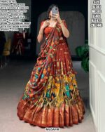 Purchase This Kalamkari Printed Tussar Silk Lehenga Choli For Festivals
