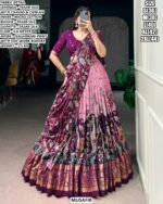 Purchase This Kalamkari Printed Tussar Silk Lehenga Choli For Festivals