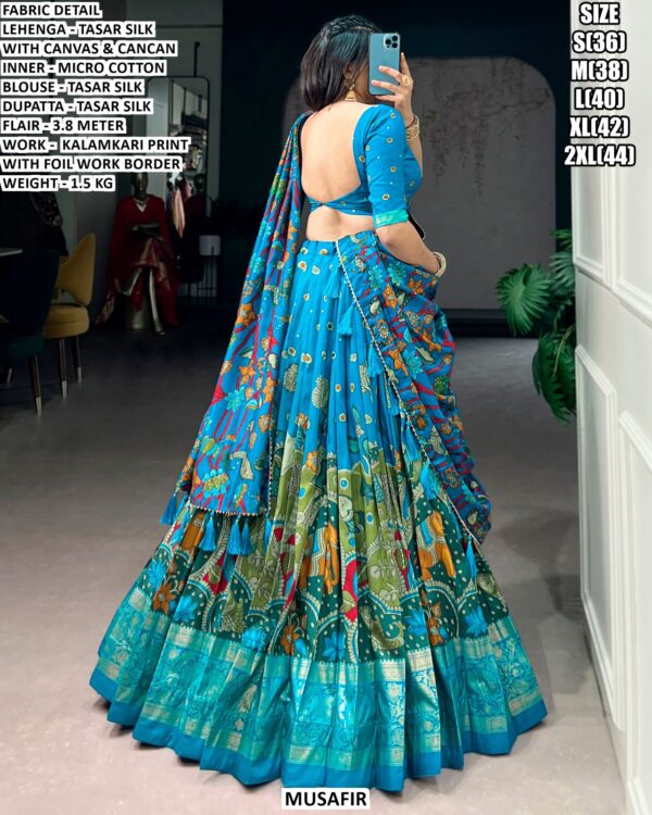 Purchase This Kalamkari Printed Tussar Silk Lehenga Choli For Festivals