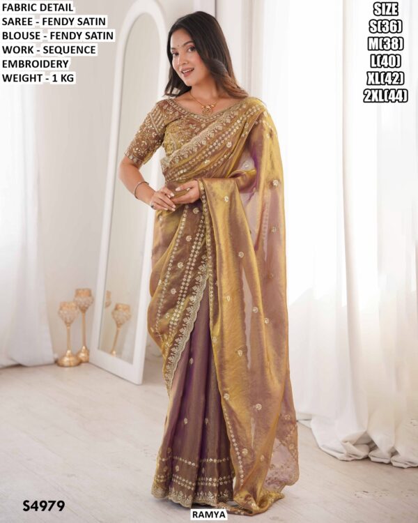 Fendy Satin Sequence Embroidery Saree