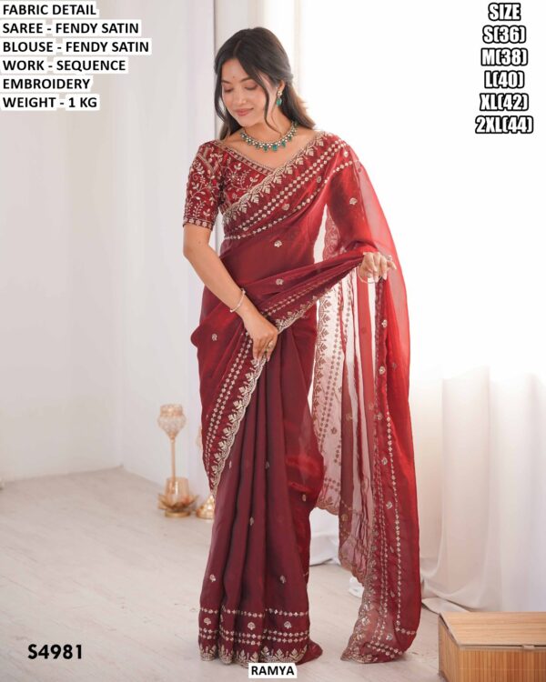 Fendy Satin Sequence Embroidery Saree