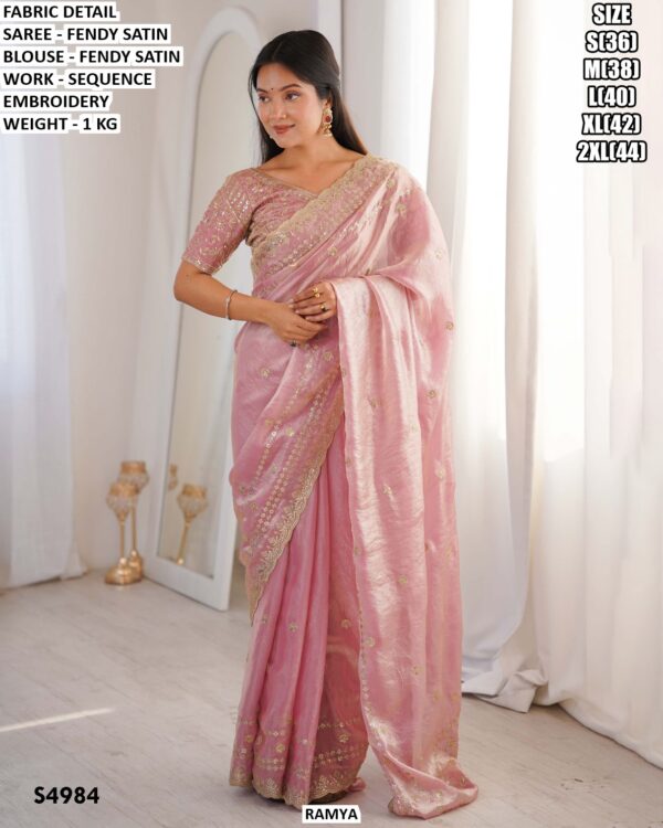 Fendy Satin Sequence Embroidery Saree