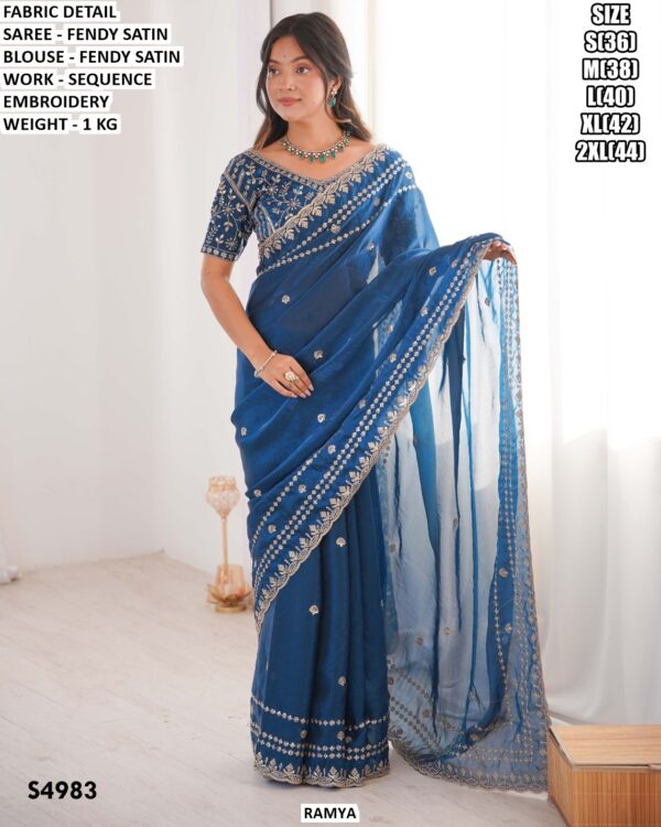 Fendy Satin Sequence Embroidery Saree