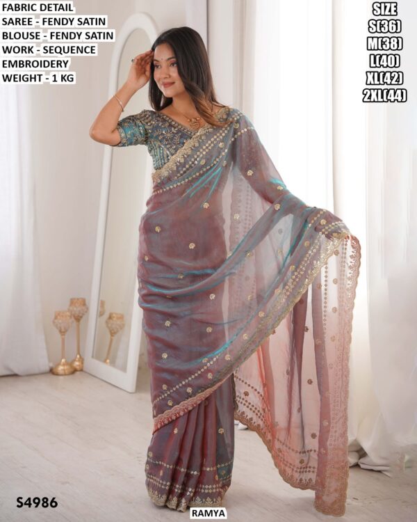Fendy Satin Sequence Embroidery Saree