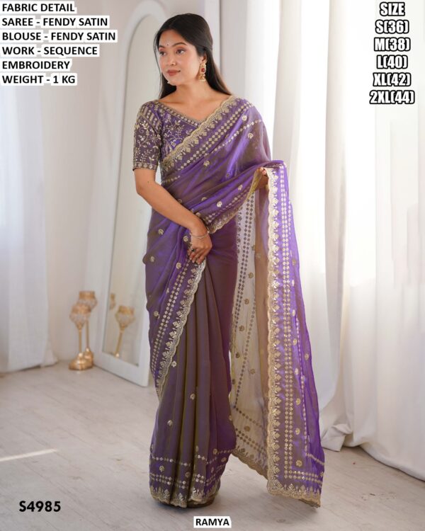 Fendy Satin Sequence Embroidery Saree