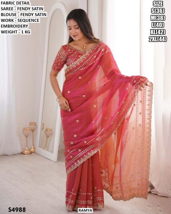 Fendy Satin Sequence Embroidery Saree