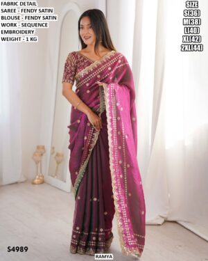 Fendy Satin Sequence Embroidery Saree
