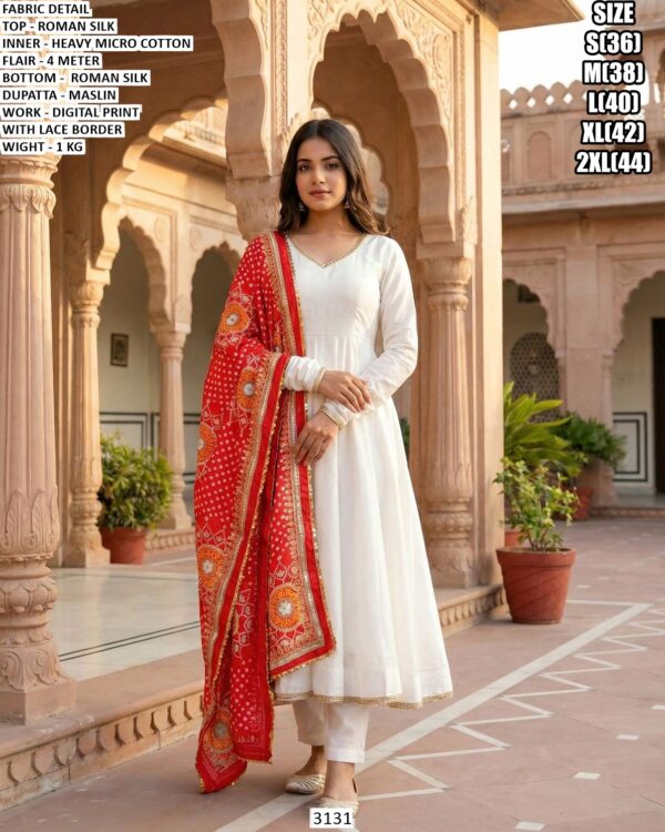 Roman Silk Suit Set With Digital Print And Lace Border