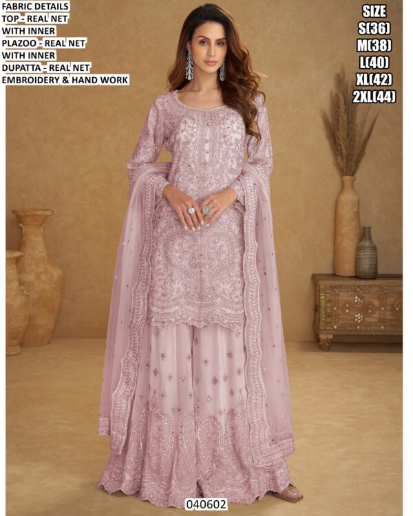 Party Wear Real Net Embroidery Suit Set