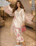 Festive Wear French Crepe Top Bottom Set With Embroidery