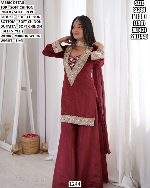 Designer Belt Style Sharara Set With Real Mirror Work
