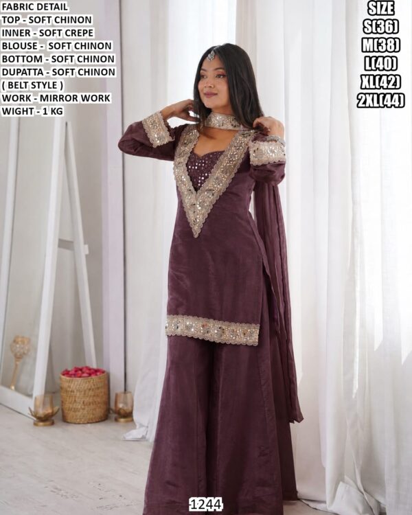 Designer Belt Style Sharara Set With Real Mirror Work