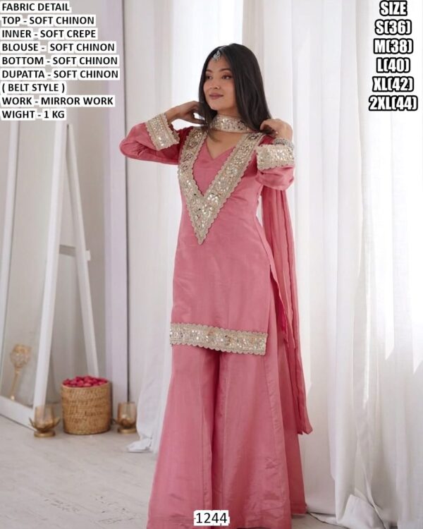 Designer Belt Style Sharara Set With Real Mirror Work