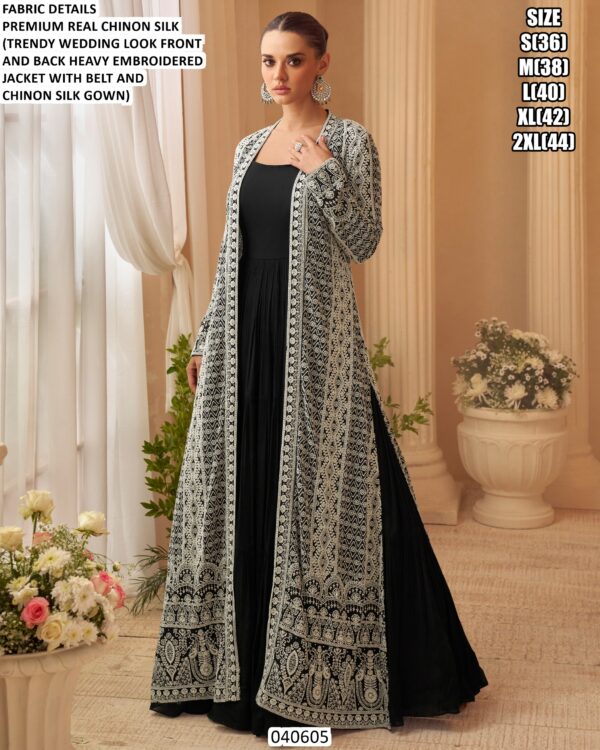 Wedding Wear Chinon Silk Gown With Belt