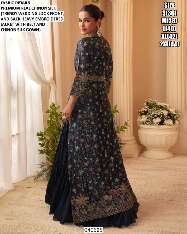 Wedding Wear Chinon Silk Gown With Belt