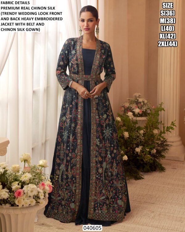 Wedding Wear Chinon Silk Gown With Belt
