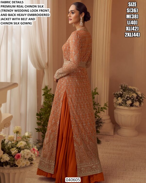 Wedding Wear Chinon Silk Gown With Belt