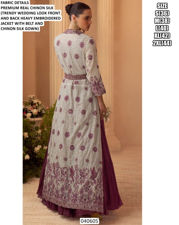 Wedding Wear Chinon Silk Gown With Belt