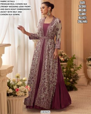 Wedding Wear Chinon Silk Gown With Belt