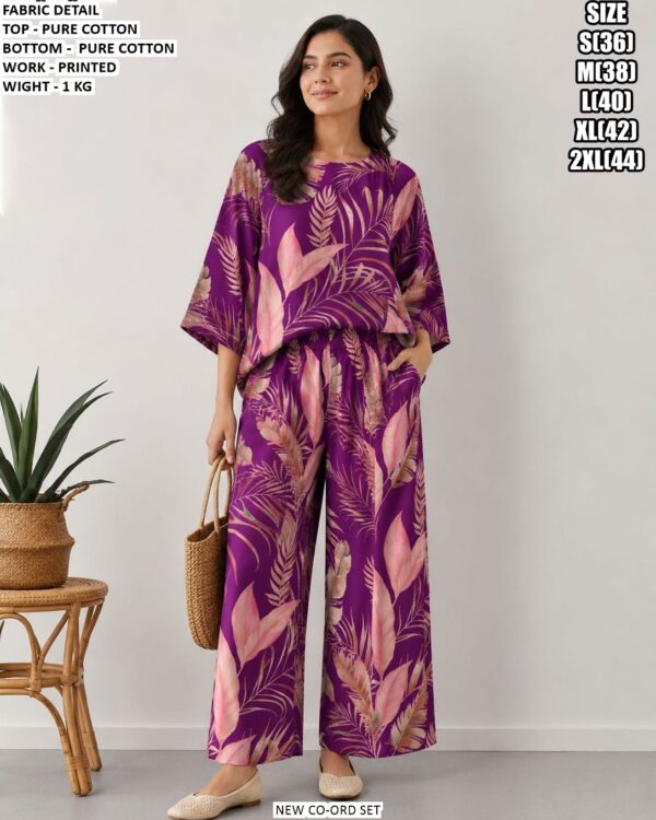 Pure Cotton Co-Ord Set With Printed Work