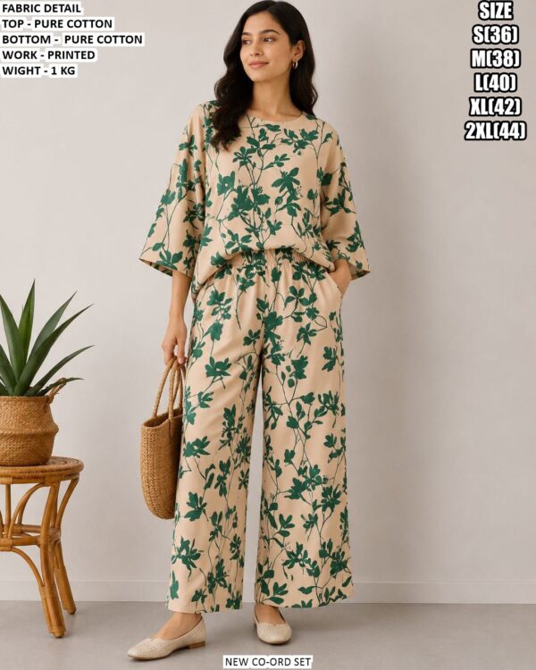 Pure Cotton Co-Ord Set With Printed Work