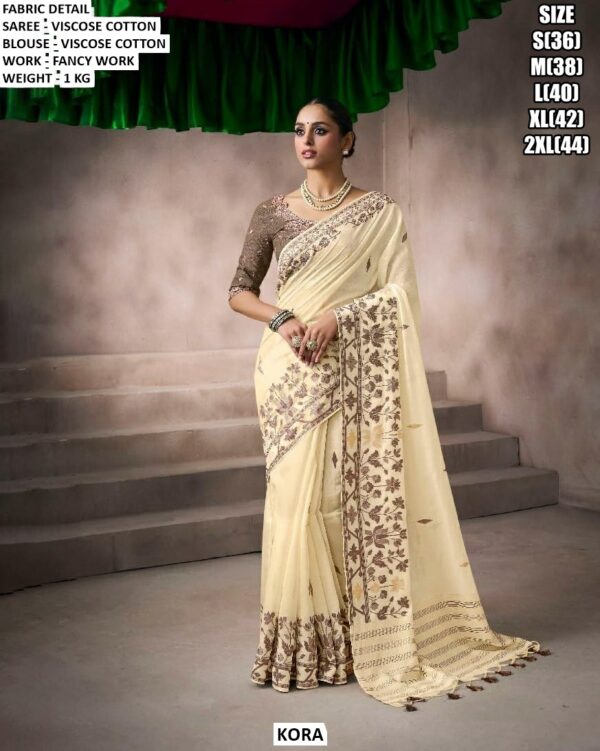Premium Viscose Cotton Saree With Matching Blouse