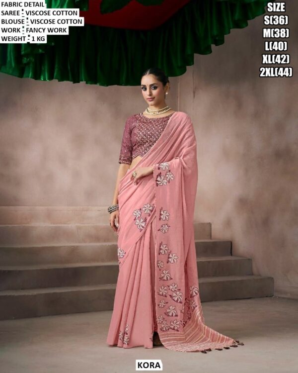 Premium Viscose Cotton Saree With Matching Blouse