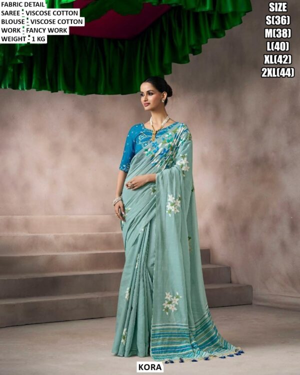 Premium Viscose Cotton Saree With Matching Blouse