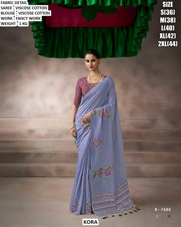 Premium Viscose Cotton Saree With Matching Blouse