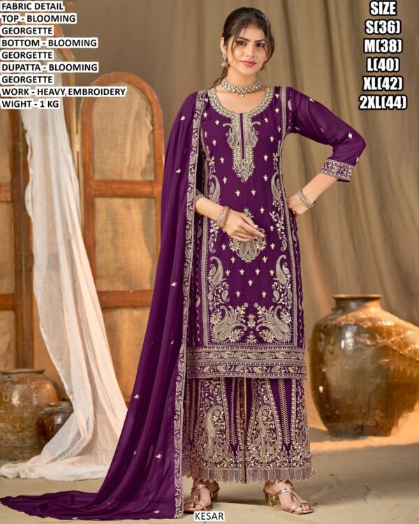 Blooming Georgette Top Bottom Set With Dupatta