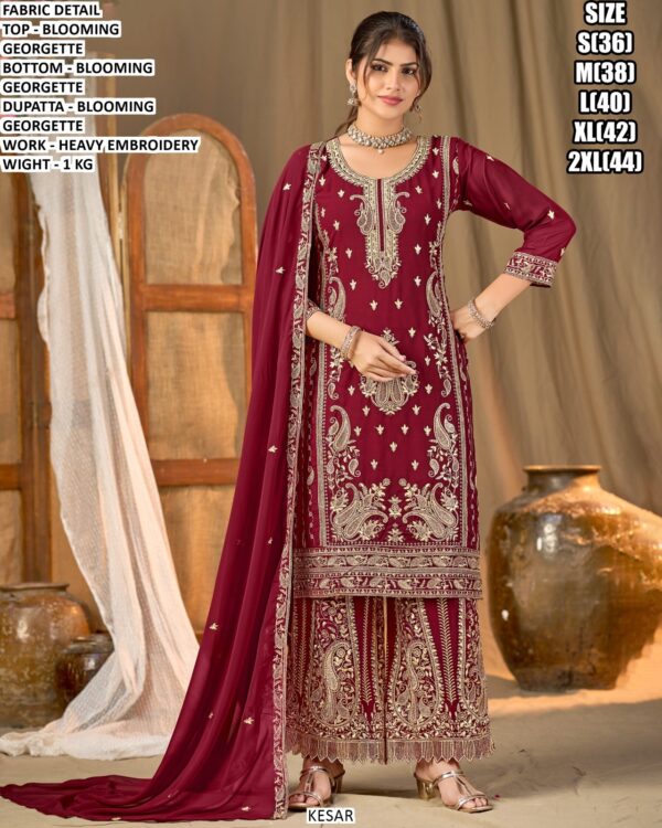 Blooming Georgette Top Bottom Set With Dupatta
