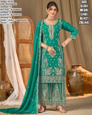 Blooming Georgette Top Bottom Set With Dupatta