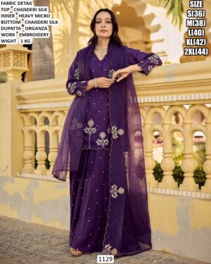 Premium Embroidered Chanderi Silk Set With Organza Dupatta