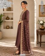 Cotton Blend Embroidered Suit Set With Jacquard Dupatta