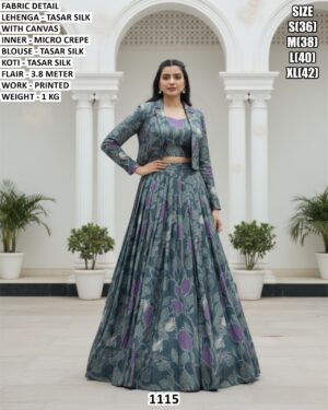 Elegant Tasar Silk Koti Style Lehenga