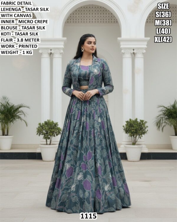 Elegant Tasar Silk Koti Style Lehenga