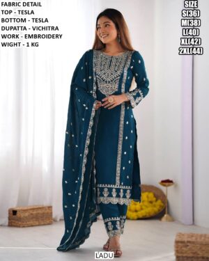 Tesla Embroidery Suit Set With Dupatta