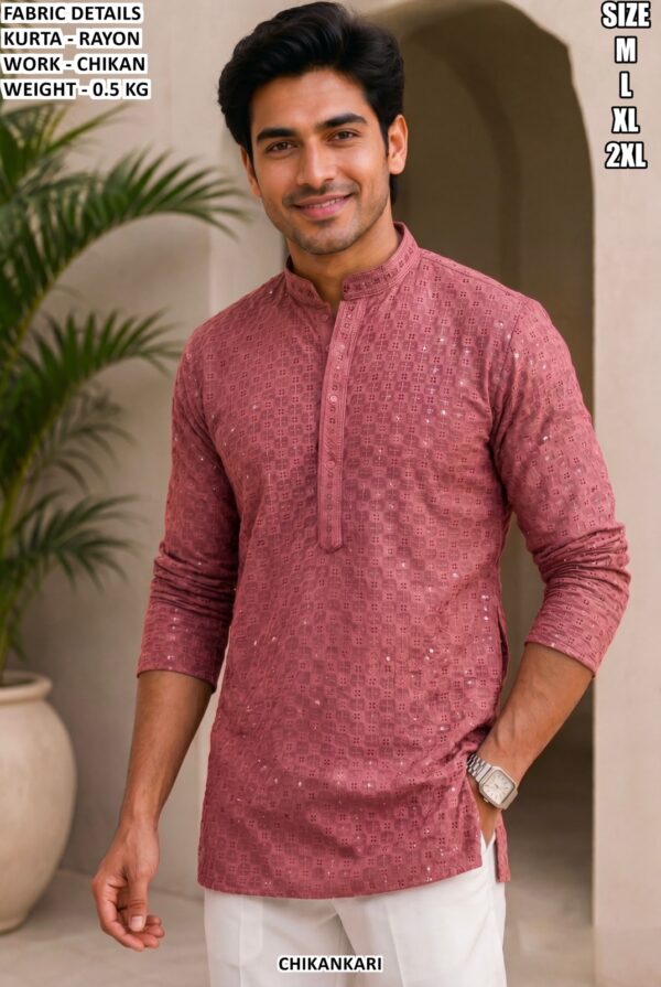 Casual Wear Chikan Work Men Kurta