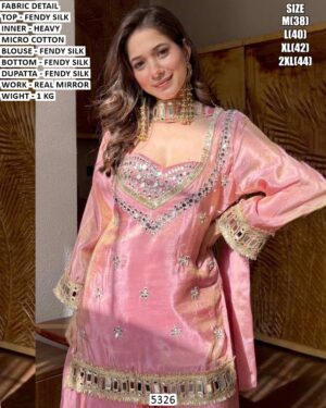 Designer Fendy Silk Suit Set With Real Mirror Work