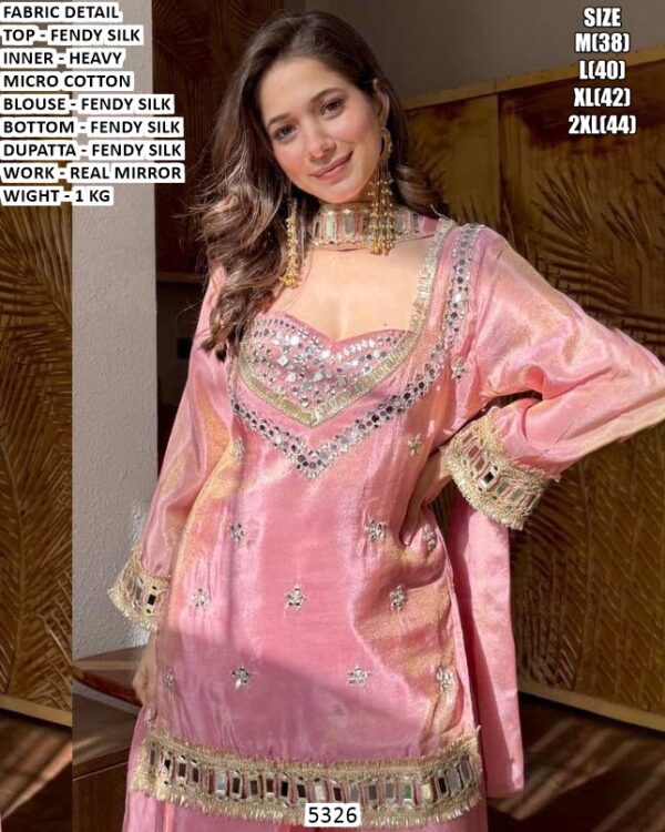 Designer Fendy Silk Suit Set With Real Mirror Work