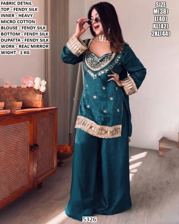 Designer Fendy Silk Suit Set With Real Mirror Work