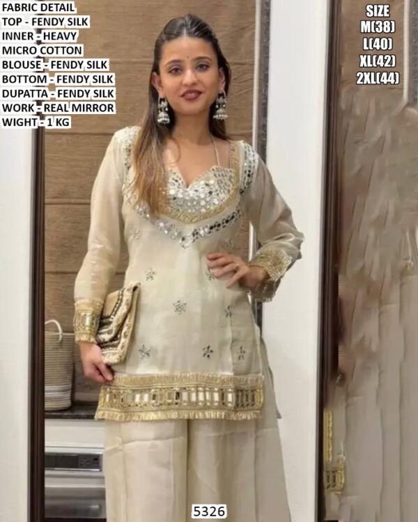 Designer Fendy Silk Suit Set With Real Mirror Work