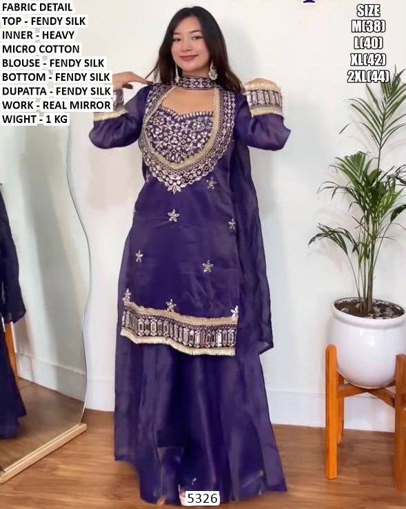 Designer Fendy Silk Suit Set With Real Mirror Work