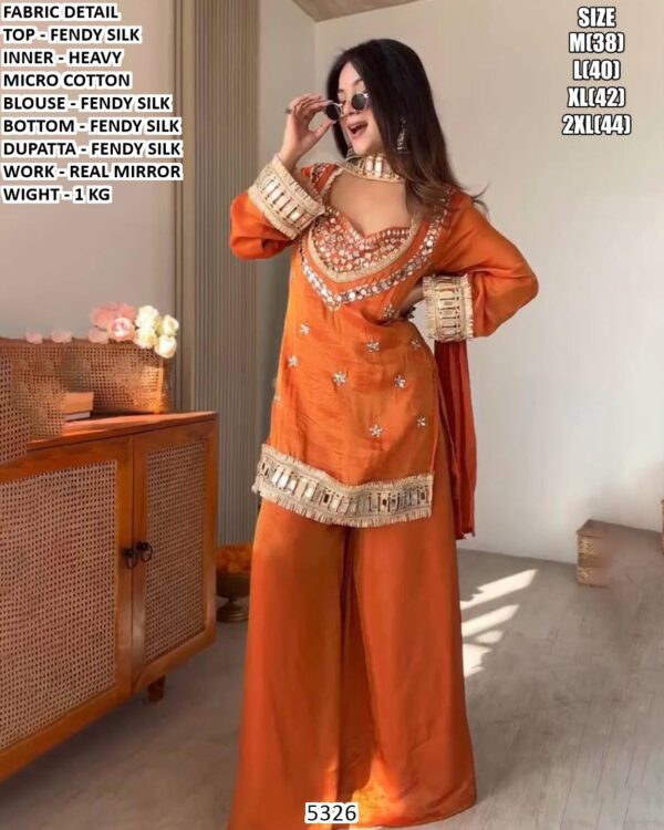 Designer Fendy Silk Suit Set With Real Mirror Work