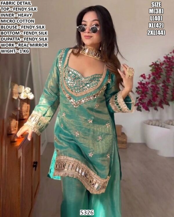 Designer Fendy Silk Suit Set With Real Mirror Work