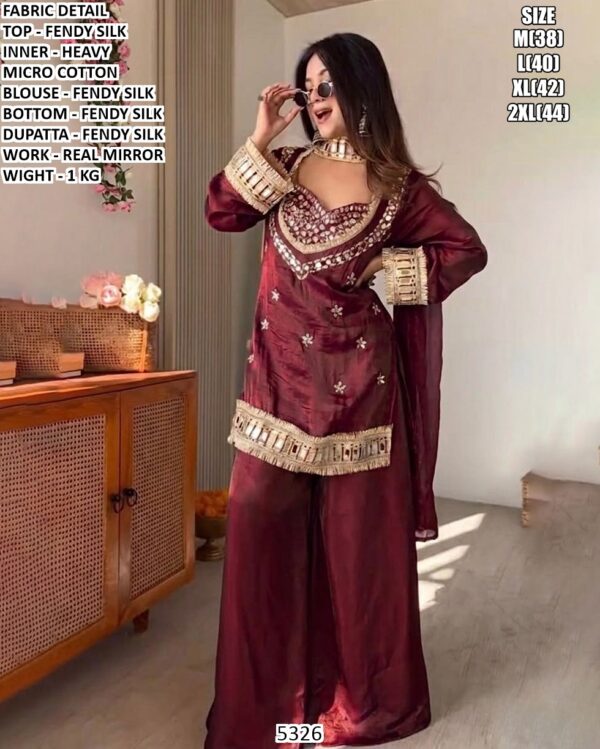 Designer Fendy Silk Suit Set With Real Mirror Work
