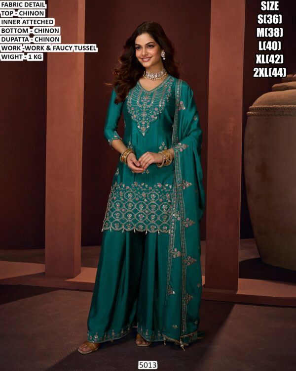 Chinon Embroidered Top Bottom Dupatta Set