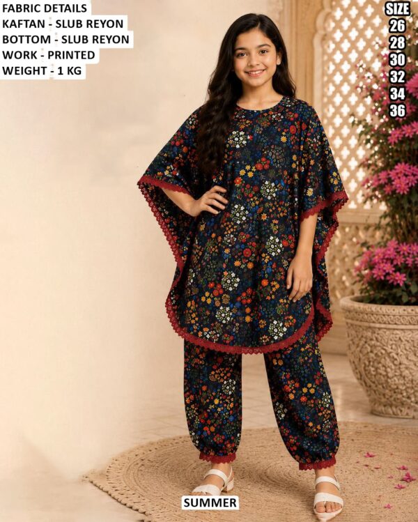 Slub Reyon Printed Kaftan Bottom Set